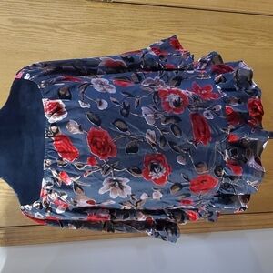 Isla maude floral sheer velvet ruffled 3/4 sleeve blouse